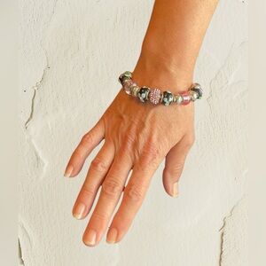 Bracelet Snake Sterling Silver .925 Murano Beads Silver Pink Charms Pink NWOT